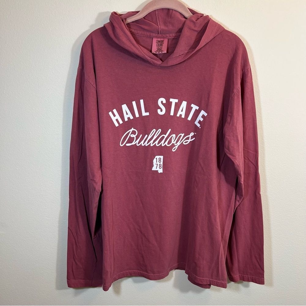 Comfort Colors Red Mississippi State Bulldogs Hail State Hoodie Medium NWT